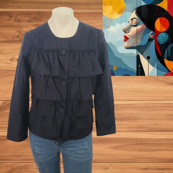 J. Crew Jackets & Blazers - J.‎ Crew Navy Blue Tiered Layered 100% Silk Jacket Sz 0